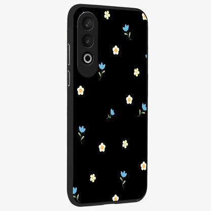 Minimalistic Blue With White Flower Pattern Glass Case for 1+Nord CE 4 side perspective highlighting subtle floral textures and premium edges