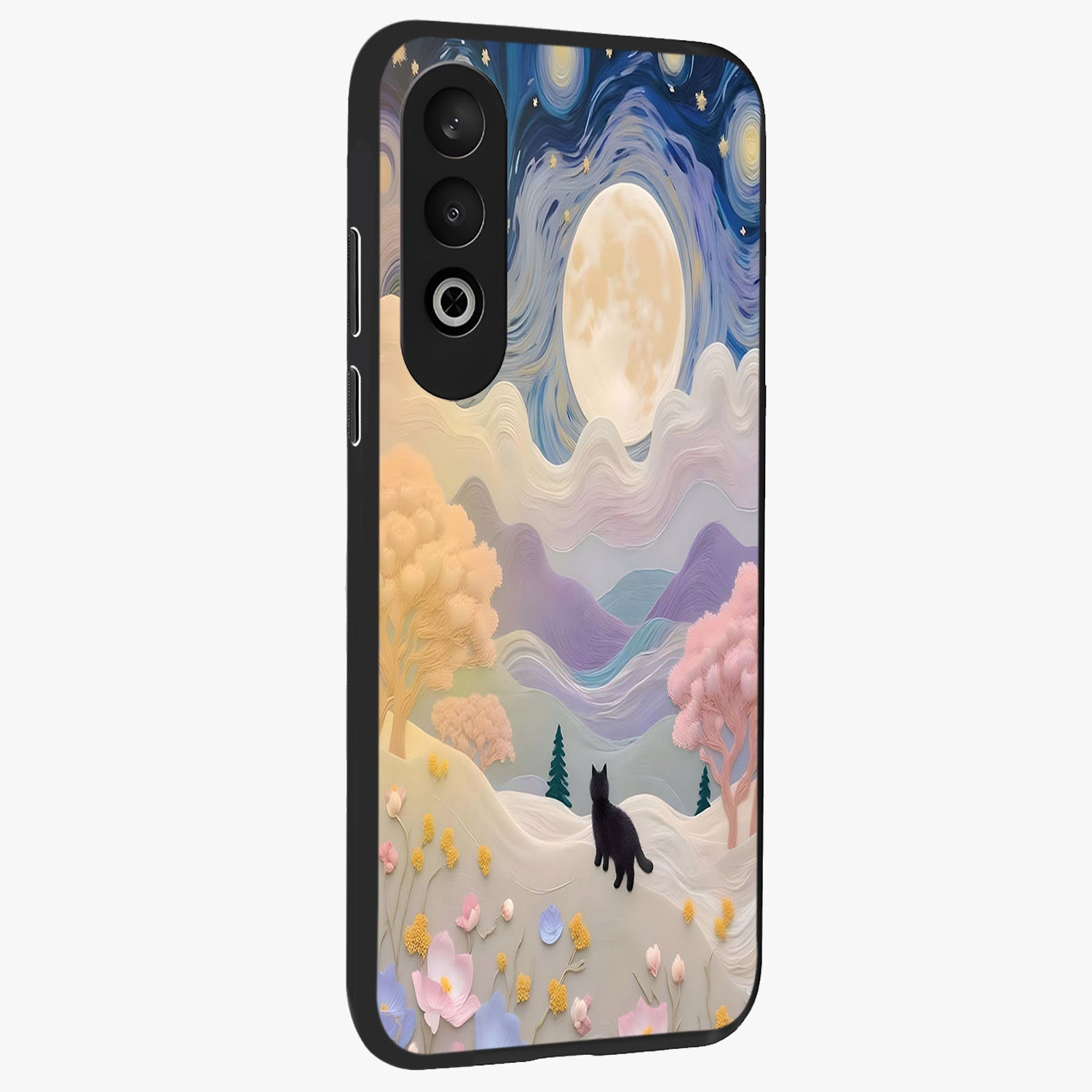 Moonlit Petal Path Glass Case for 1+Nord CE 4 side perspective highlighting refined bloom detailing and premium edges
