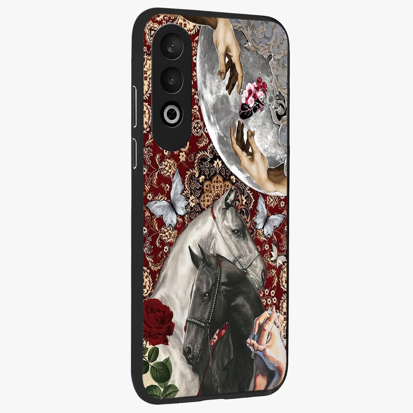Moonlit Royal Stallion Glass Case for 1+Nord CE 4 side perspective highlighting refined equestrian detailing and premium edges