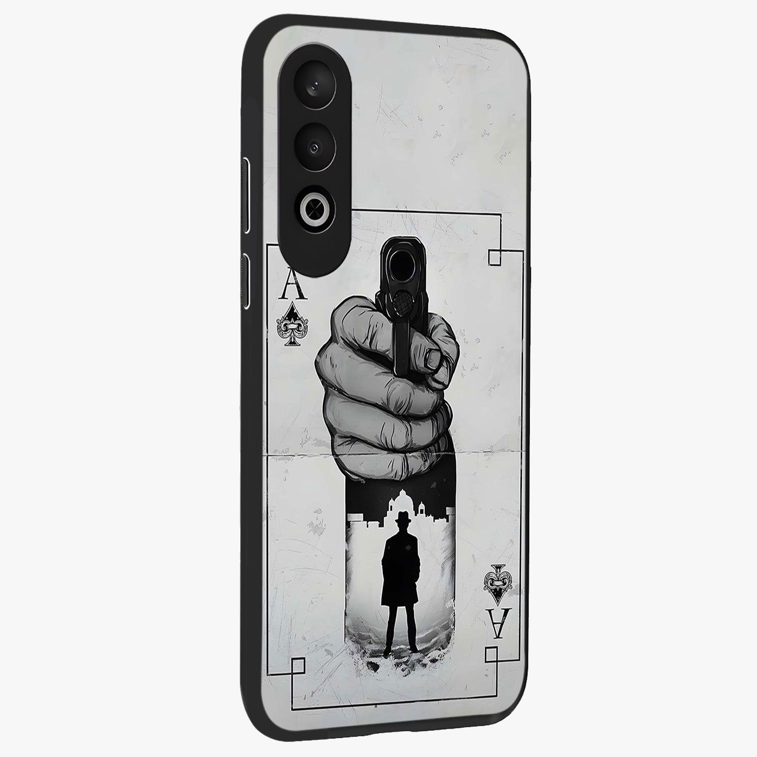 Noir Trigger Fate Glass Case for 1+Nord CE 4 side perspective highlighting strong contrast textures and premium edges