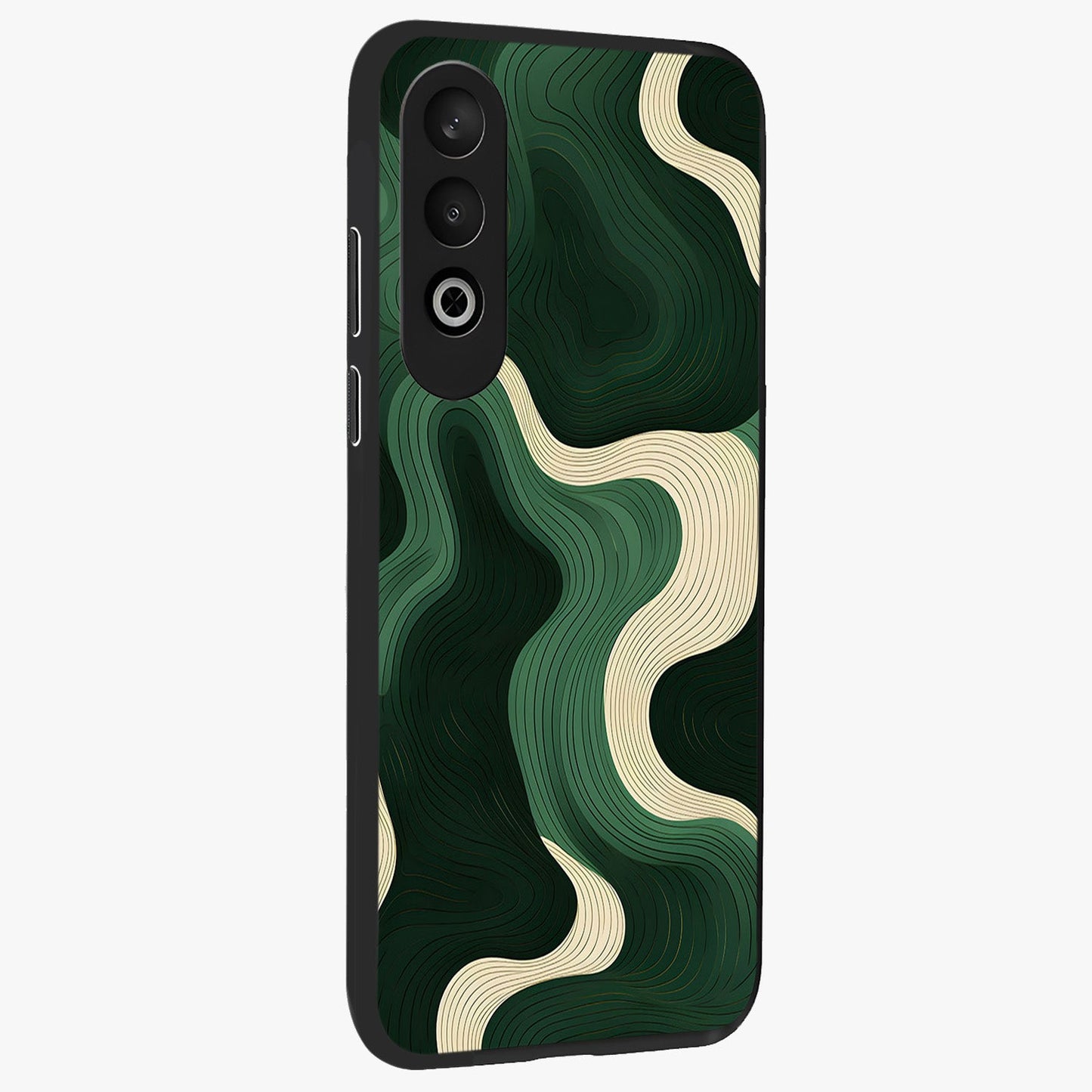 Organic Swirl Design Glass Case for 1+Nord CE 4 side perspective highlighting fluid textures and premium edges