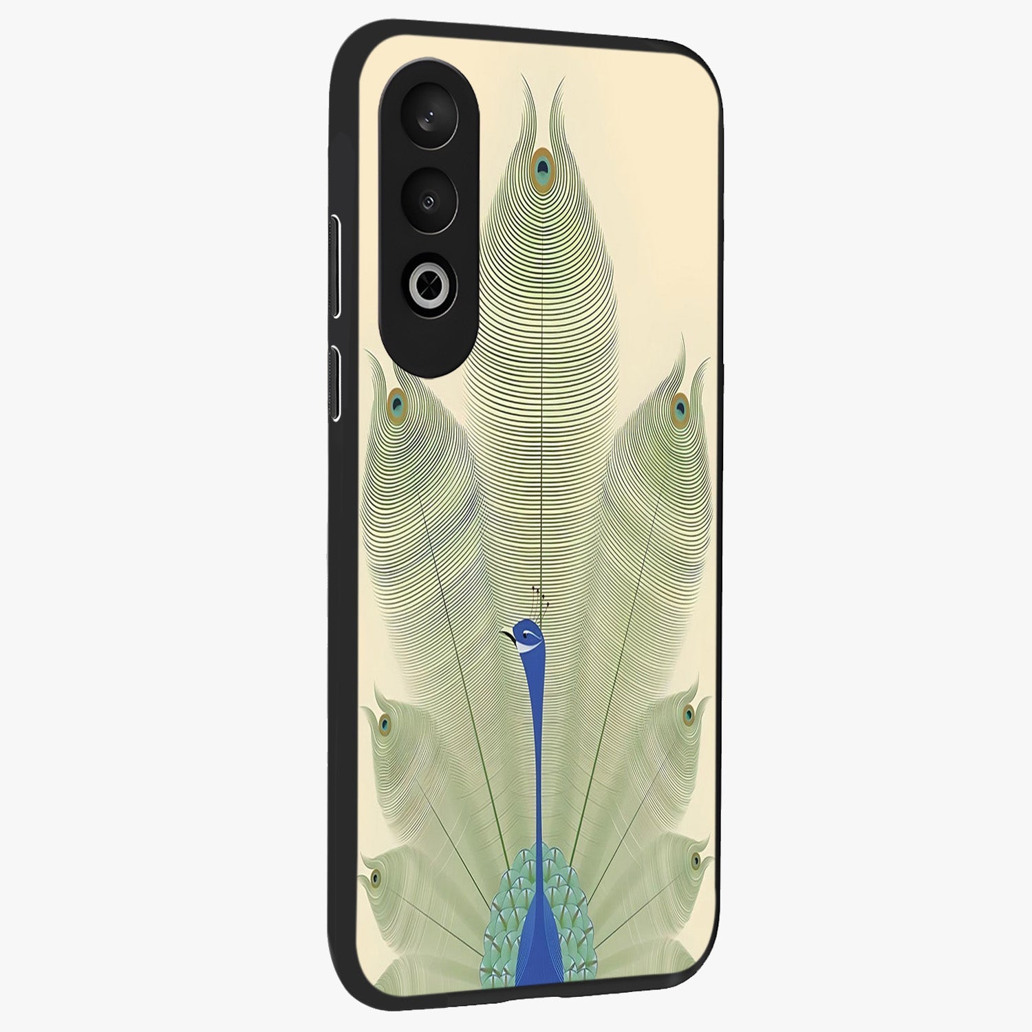 Peacock Feather Grace Glass Case for 1+Nord CE 4 side perspective highlighting intricate plume textures and premium edges