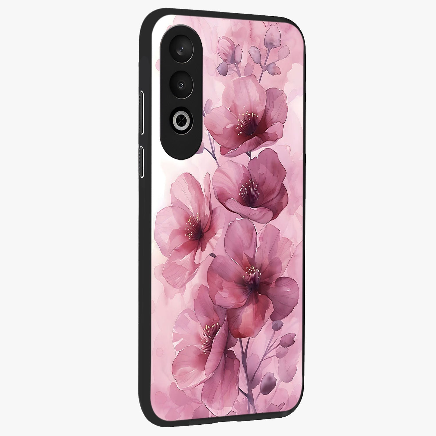 Pink Floral Glass Case for 1+Nord CE 4 side perspective highlighting subtle floral textures and premium edges