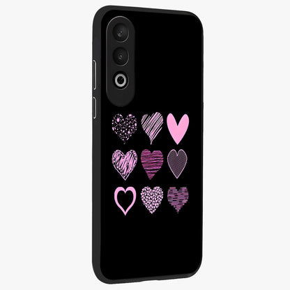 Pink Heart Aesthetic Glass Case for 1+Nord CE 4 side perspective highlighting smooth textures and premium edge finish