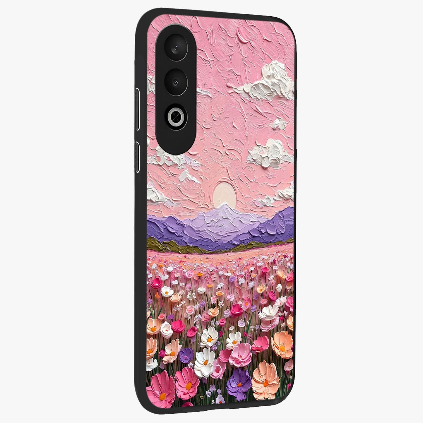 Pink Pastel Groovy Art Glass Case for 1+Nord CE 4 side perspective highlighting funky textures and premium edges
