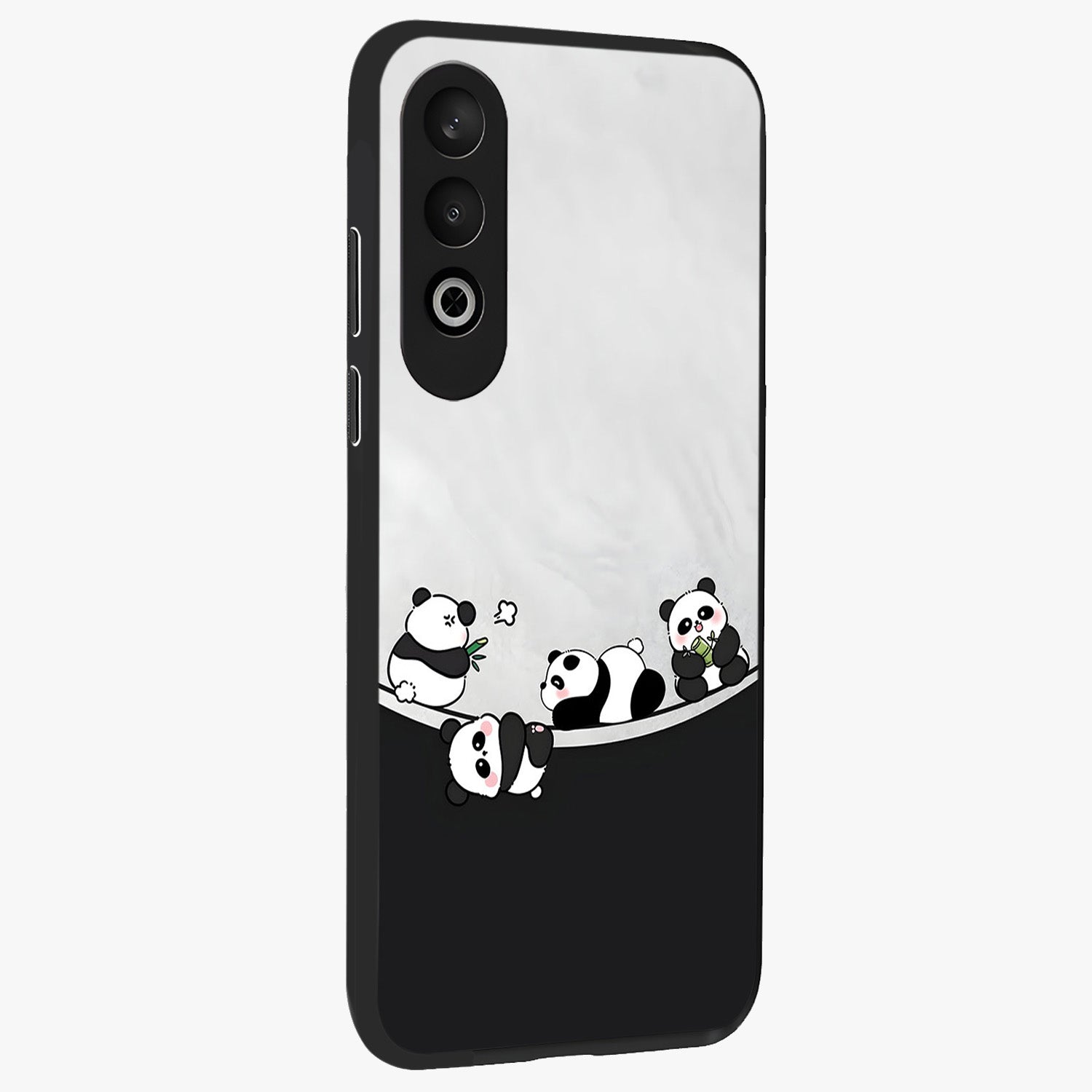 Playful Panda Parade Glass Case for 1+Nord CE 4 side perspective highlighting charming detailing and premium edges