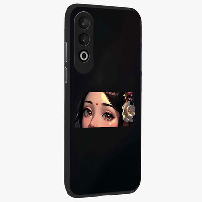 Radha Divine Embrace Glass Case for 1+Nord CE 4 side perspective highlighting intricate divine detailing and premium edges