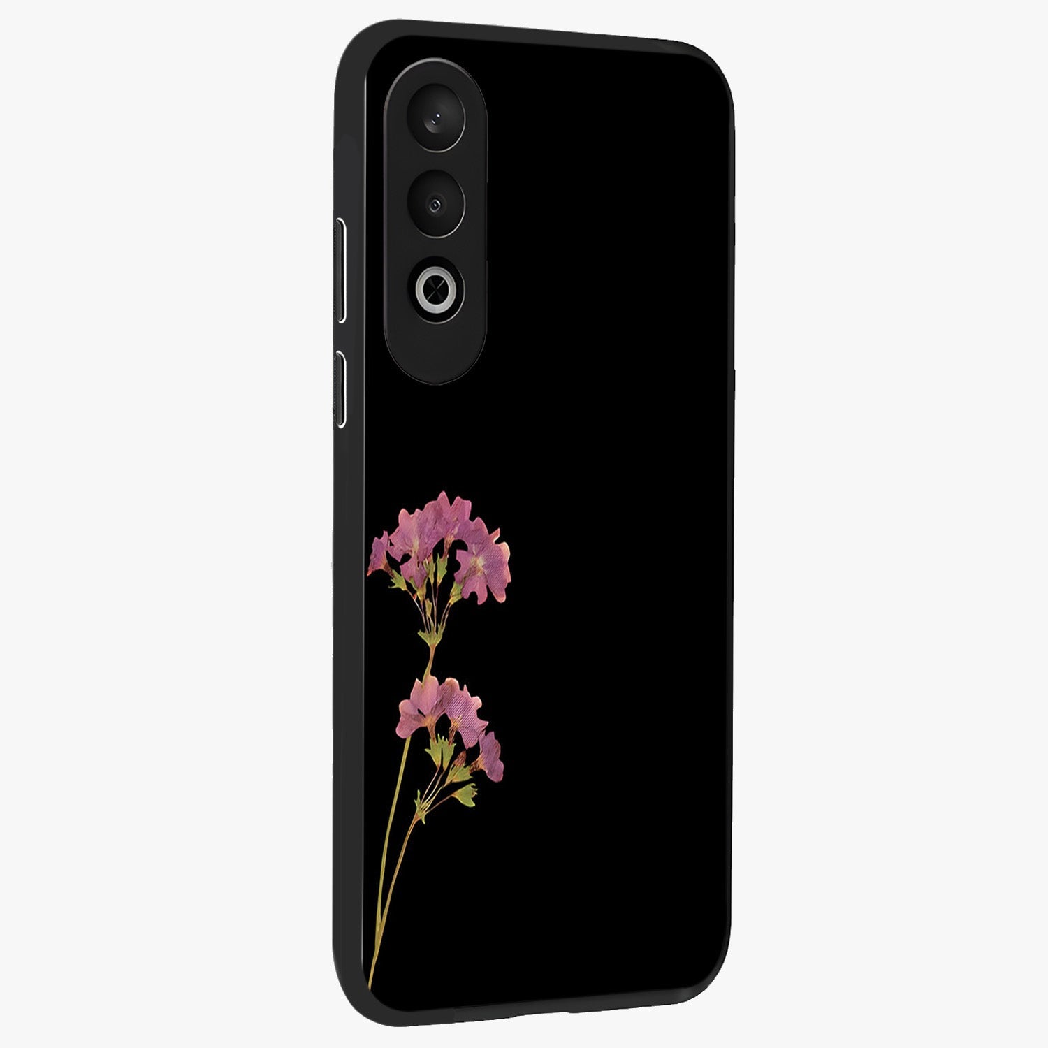 Riching Lavender Flower Glass Case for 1+Nord CE 4 side perspective highlighting delicate bloom textures and premium edges