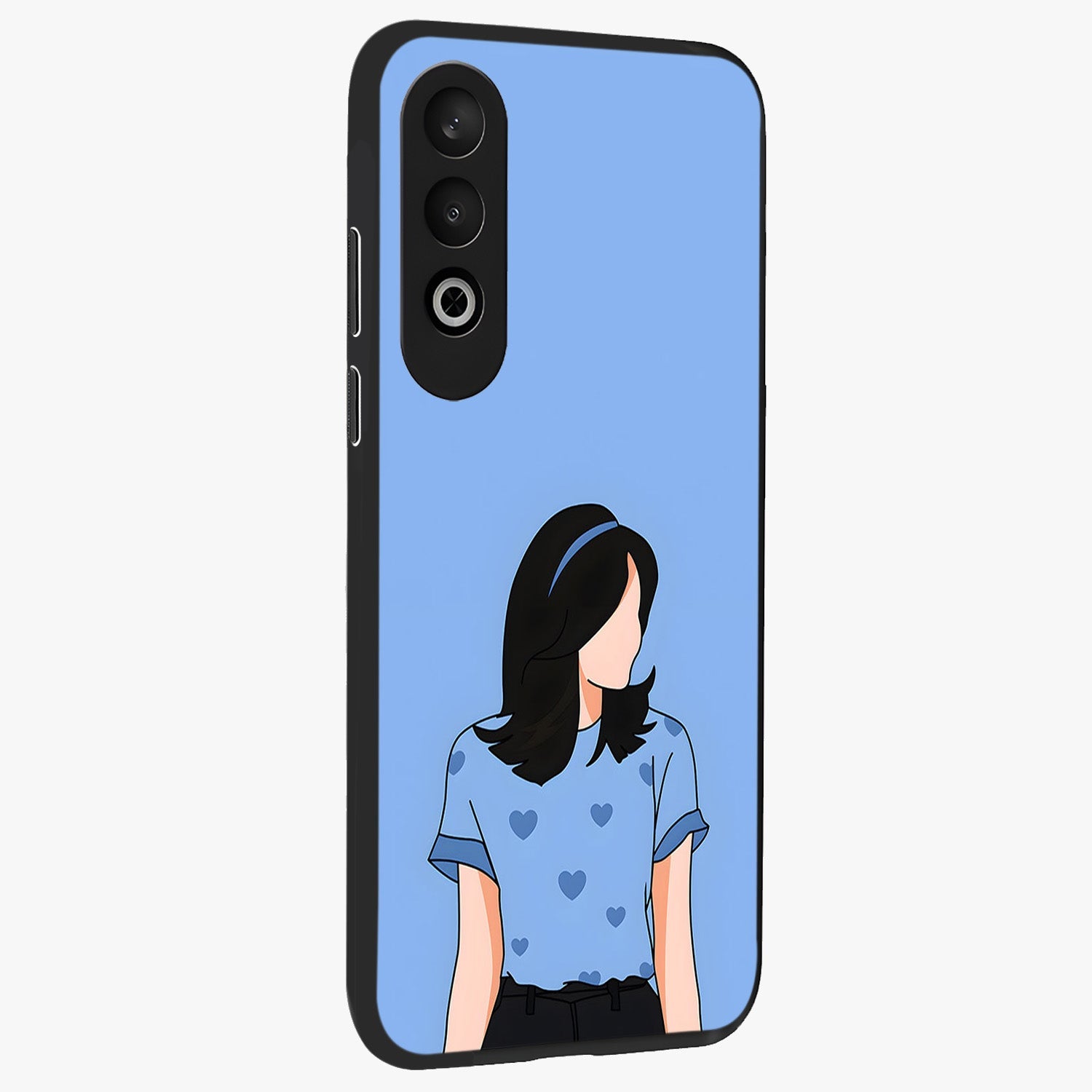 Soft Hearts Girl Glass Case for 1+Nord Ce 4 side perspective highlighting delicate illustration textures and smooth build