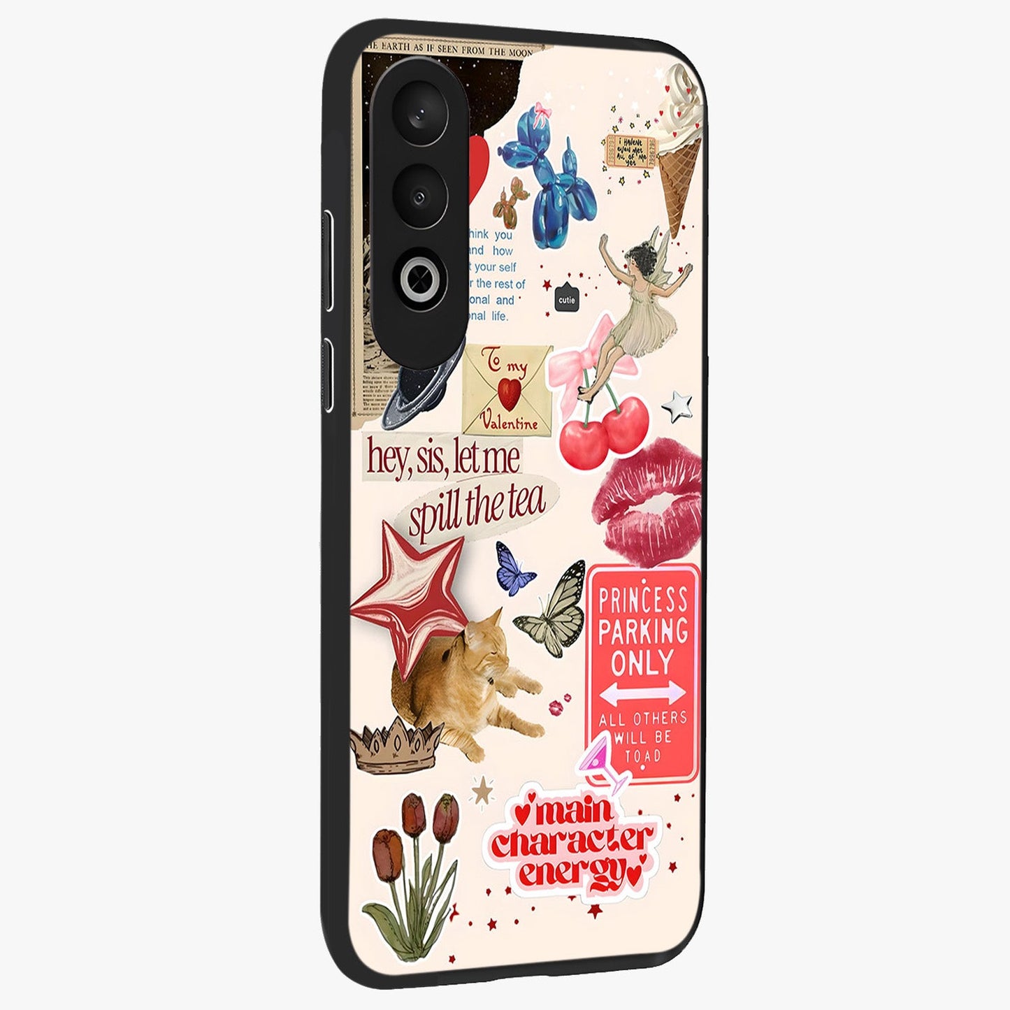 Spill the Tea Retro Collage Glass Case for 1+Nord CE 4 side perspective highlighting layered textures and sleek build