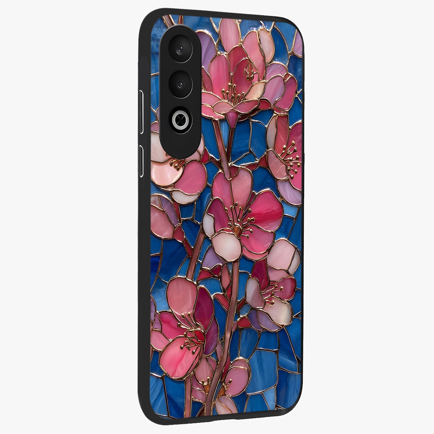 Stained Bloom Grace Glass Case for 1+Nord CE 4 side perspective highlighting intricate bloom textures and smooth premium build