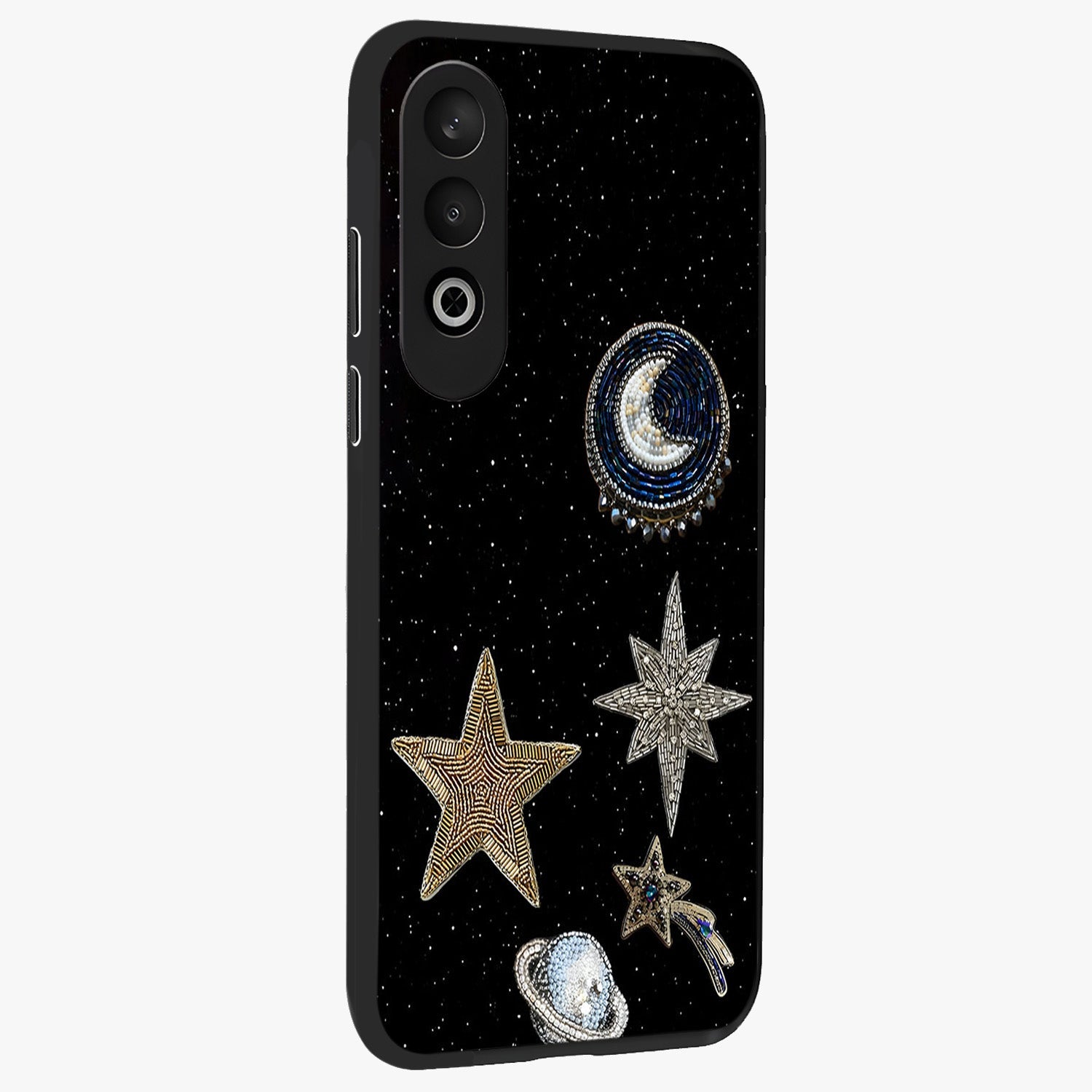 Starlit Cosmic Dreams Glass Case for 1+Nord CE 4 side perspective highlighting luminous textures and premium edges