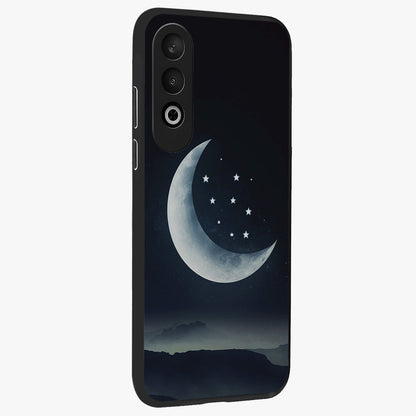 Starry Moon Pattern Glass Case for 1+Nord CE 4 side perspective highlighting celestial textures and premium edges