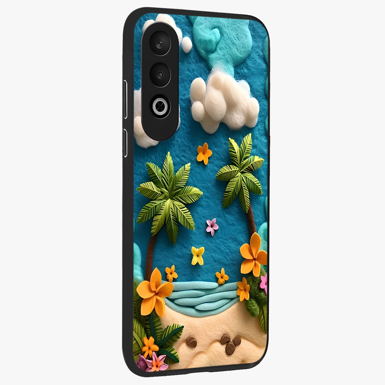 Tropical Felt Escape Glass Case for 1+Nord CE 4 side perspective highlighting lush textures and smooth build