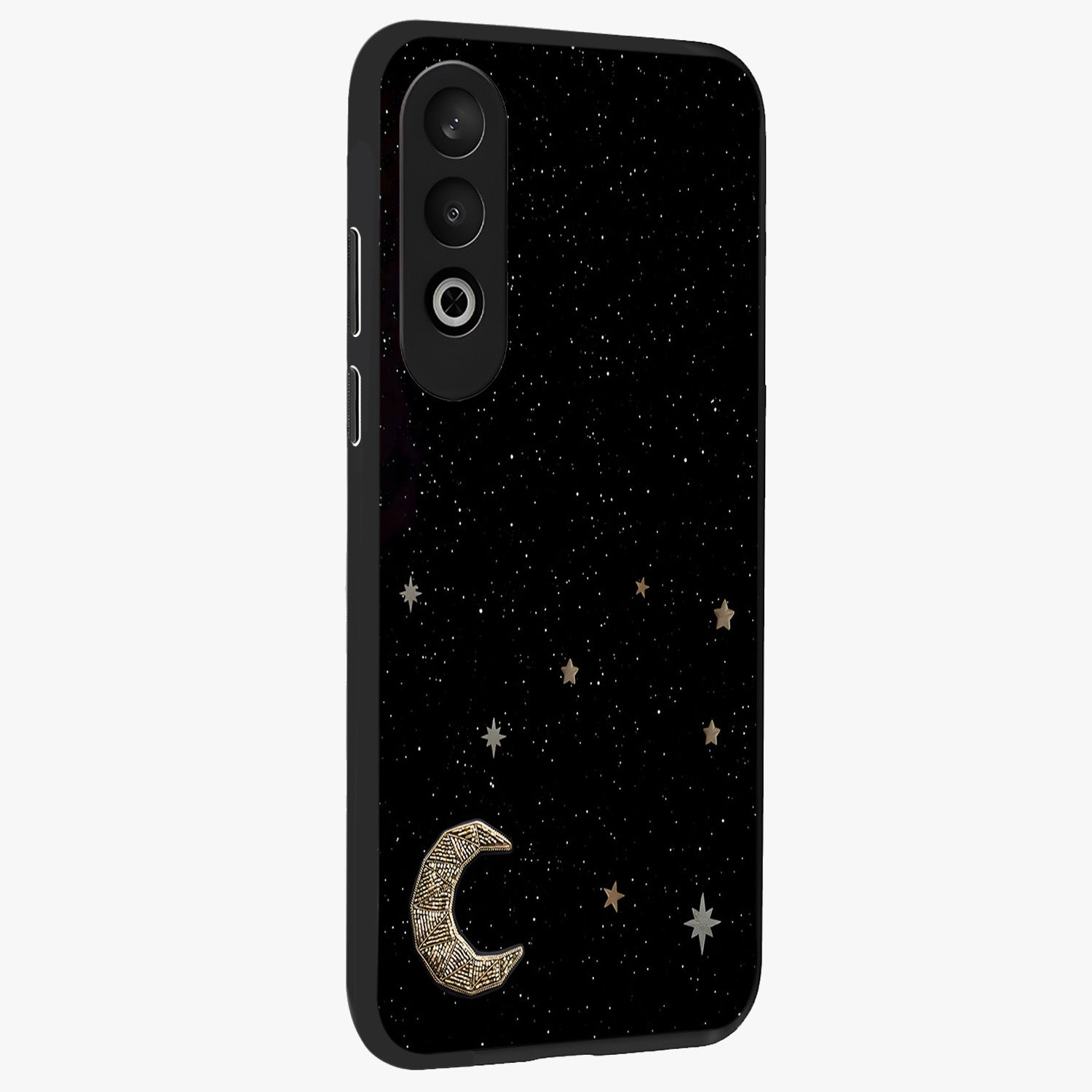 Twinkle Star With Half Moon Glass Case for 1+Nord CE 4 side perspective highlighting glowing star textures and smooth build