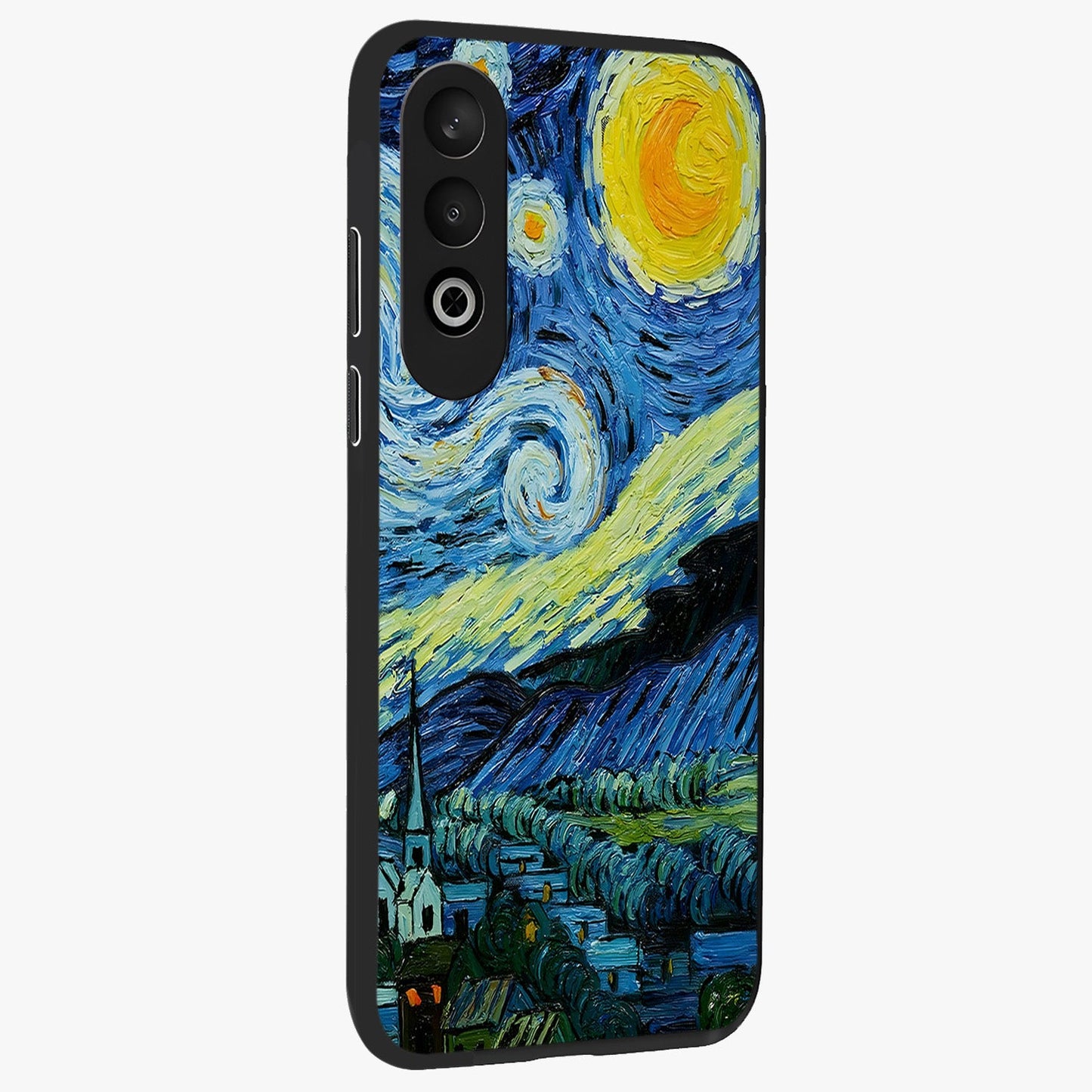 Van Gogh Art Glass Case for 1+Nord CE 4 side perspective highlighting vibrant artistic detailing and smooth premium build