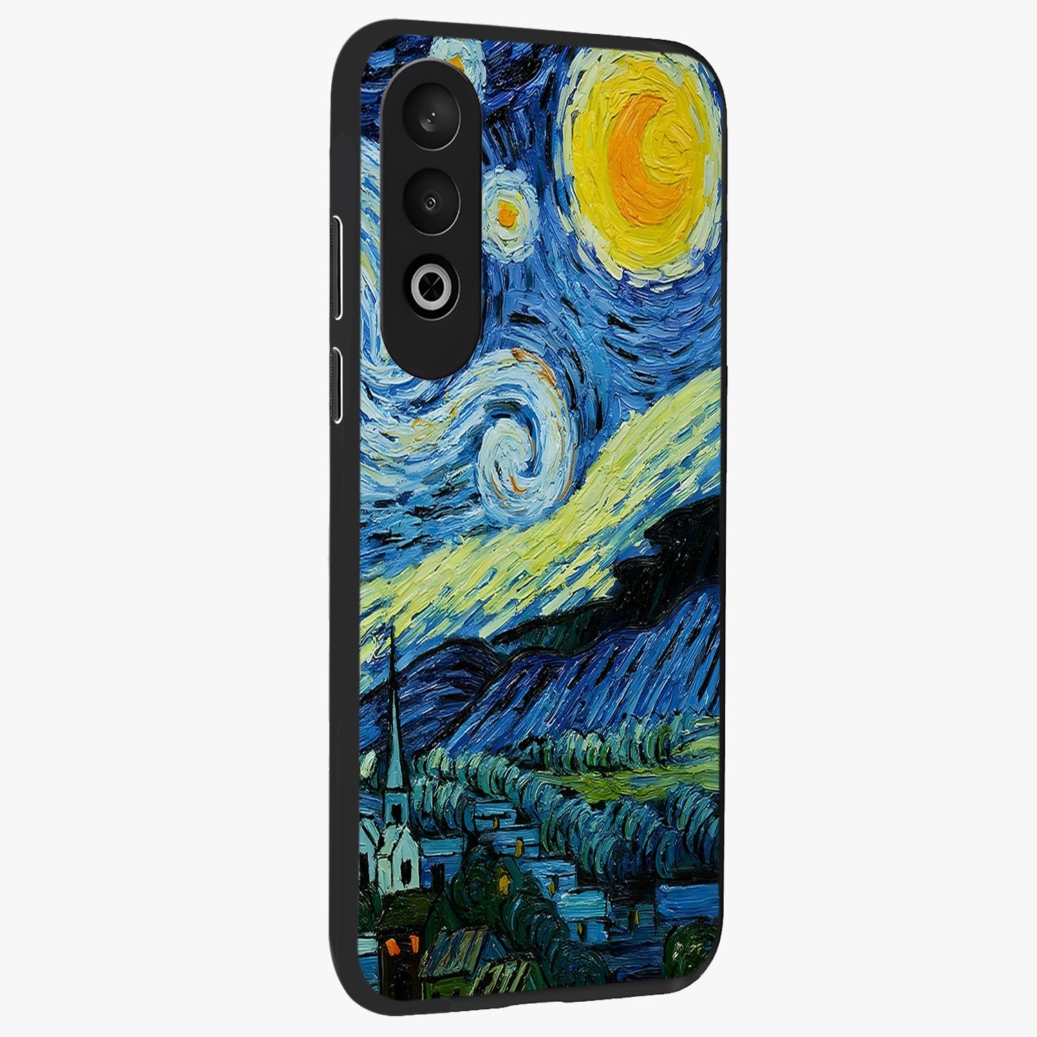 Van Gogh Art Glass Case for 1+Nord CE 4 side perspective highlighting vibrant artistic detailing and smooth premium build