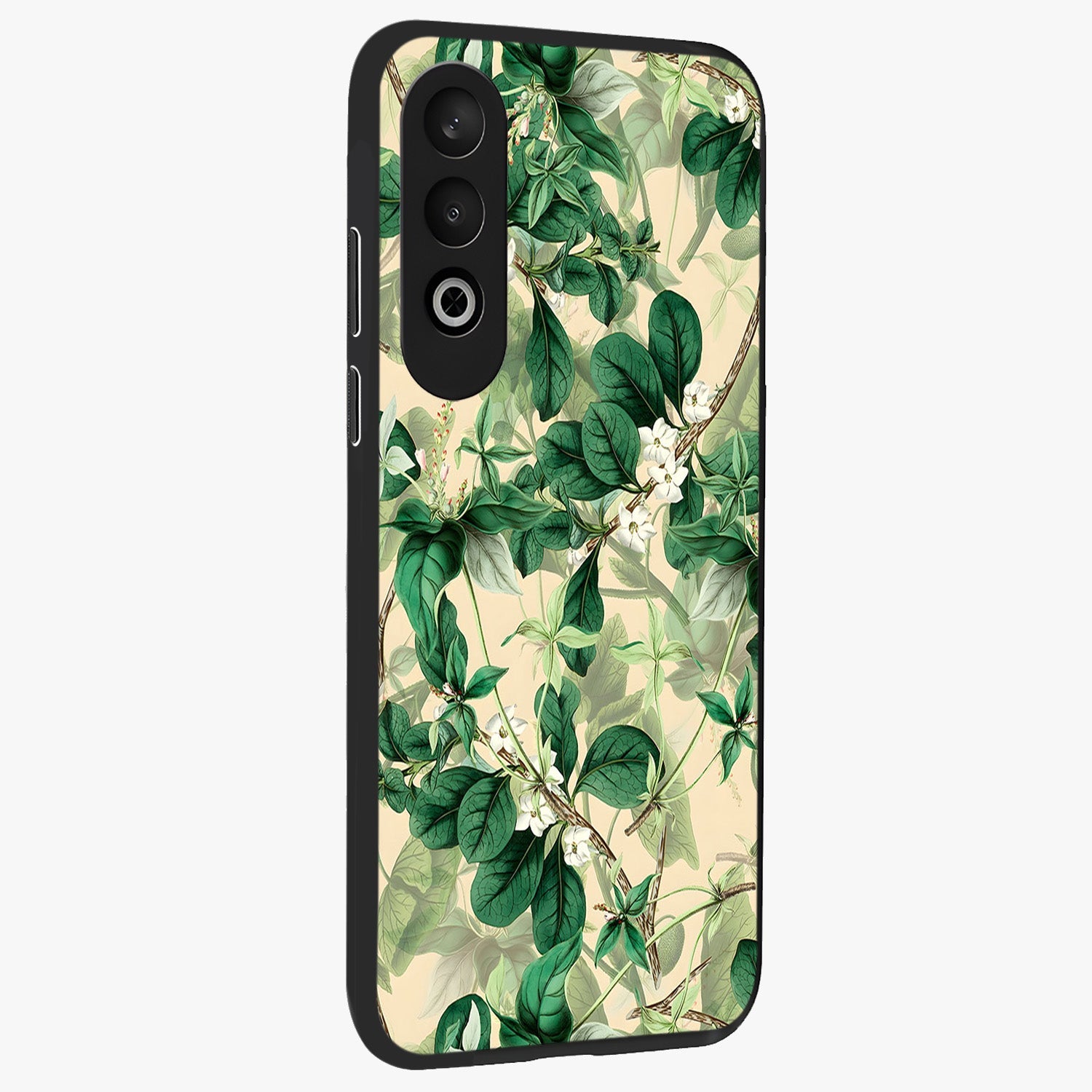 Verdant Garden Whispers Glass Case for 1+Nord CE 4 side perspective highlighting delicate leaf textures and premium edges