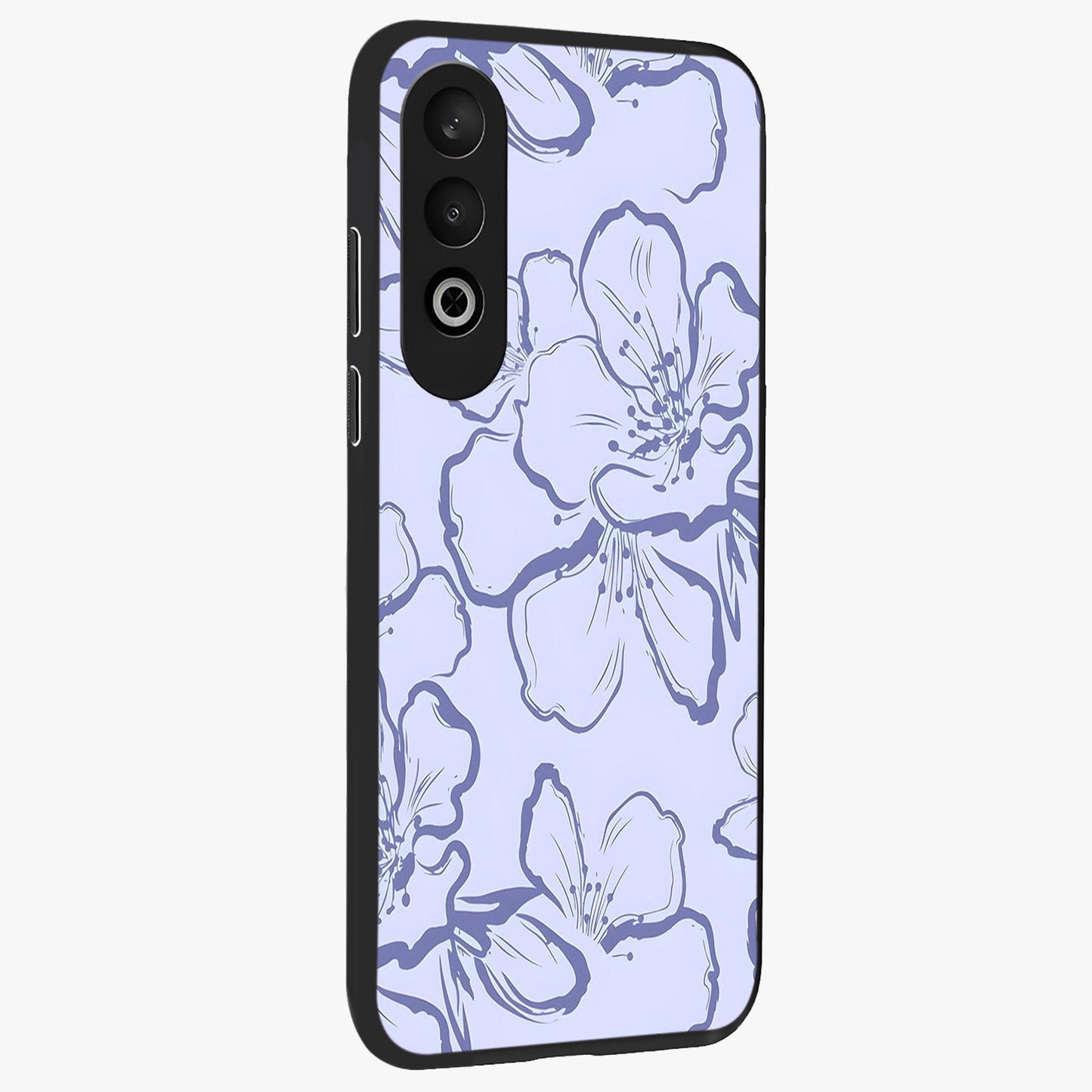 Violet Sketch Garden Glass Case for 1+Nord Ce 4 side perspective highlighting refined bloom textures and premium edges