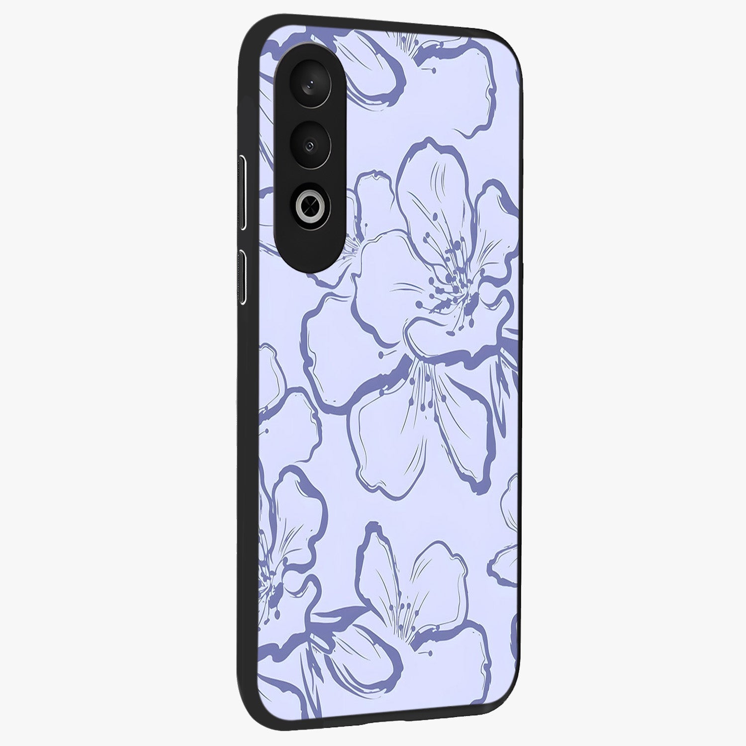 Violet Sketch Garden Glass Case for 1+Nord Ce 4 side perspective highlighting refined bloom textures and premium edges