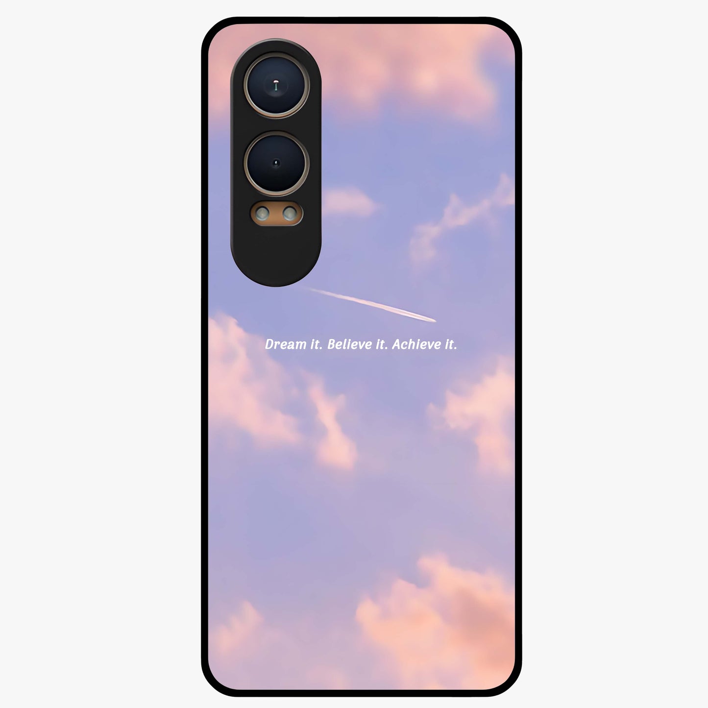 Aesthetic Clouds Dream Glass Case for 1+Nord CE 4 Lite soft front view featuring dreamy pastel cloud artwork
