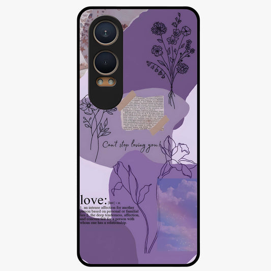 Aesthetic Love With Flower Glass Case for 1+Nord Ce 4 Lite romantic front view featuring floral love themed artwork