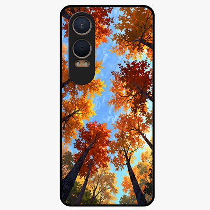 Amber Canopy Glow Glass Case for 1+Nord CE 4 Lite warm front view featuring glowing forest canopy artwork