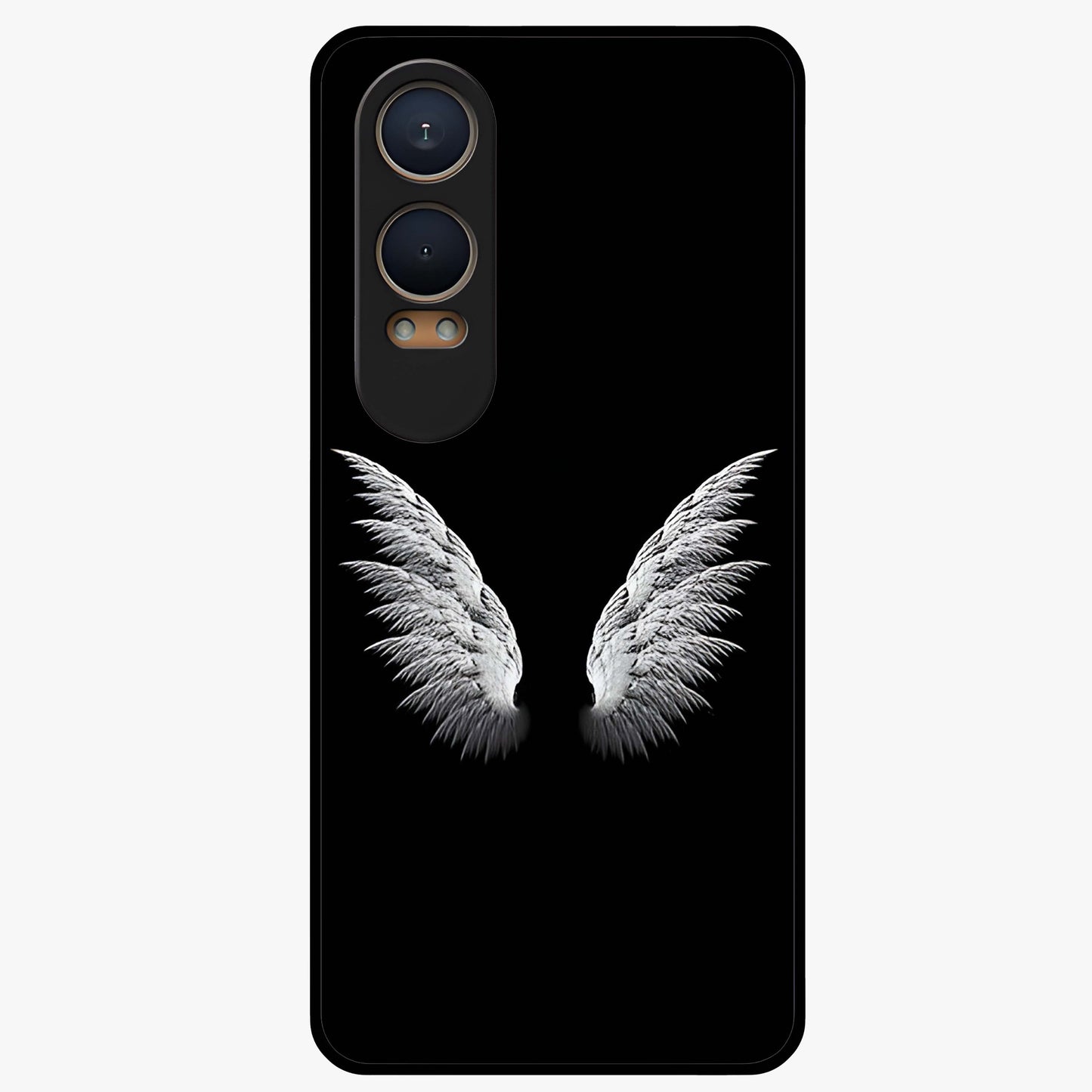 Angel Wing Grace Glass Case for 1+Nord CE 4 Lite elegant front view featuring soft angel wing artwork