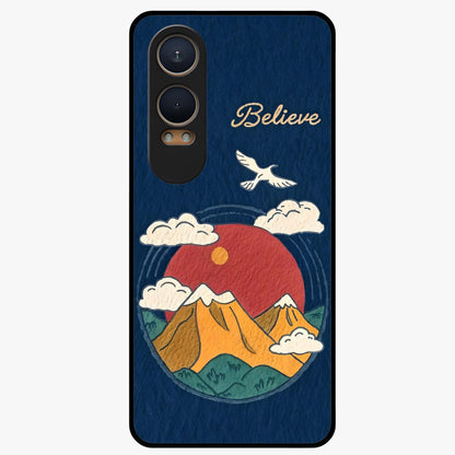 Believe Sky Escape Glass Case for 1+Nord CE 4 Lite inspirational front view featuring sky inspired artwork with uplifting message