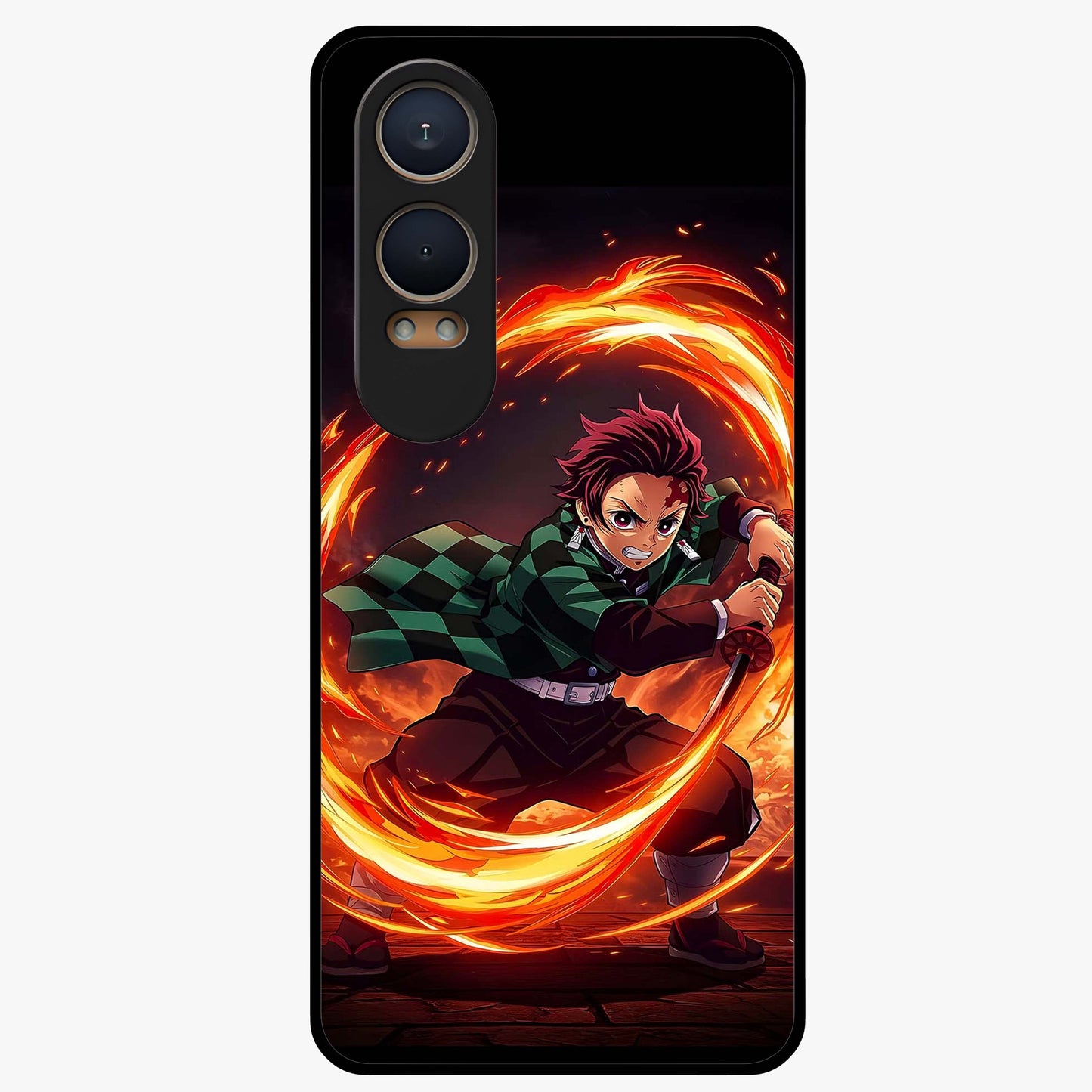 Blazing Sword Resolve Glass Case for 1+Nord CE 4 Lite showing full back design in clean flat view with blazing sword artwork and glossy glass finish.