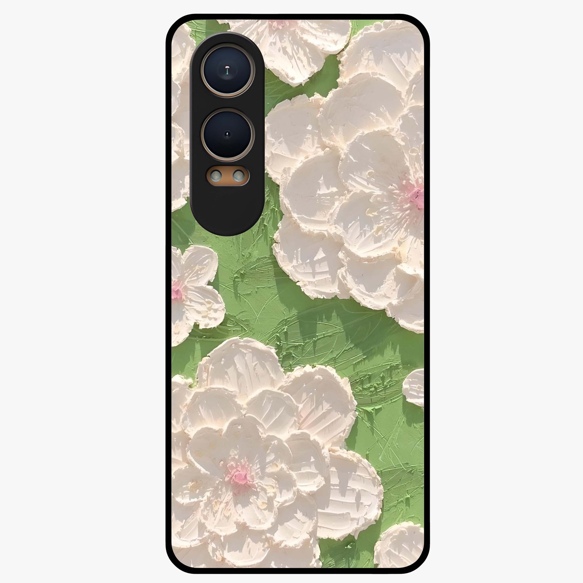 Blossom Meadow Dreams Glass Case for 1+Nord CE 4 Lite dreamy front view featuring soft meadow floral artwork