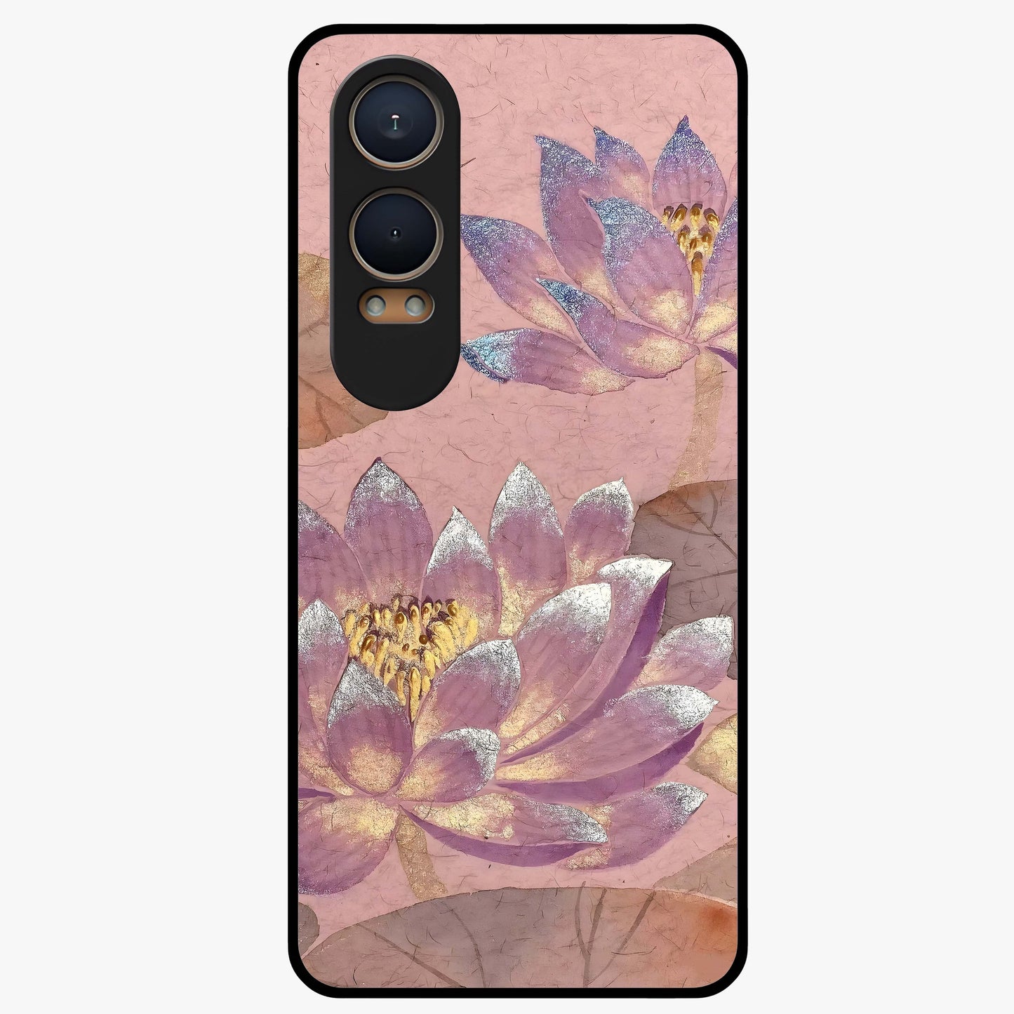 Blossom Mist Lotus Glass Case for 1+Nord CE 4 Lite calm front view featuring lotus flower artwork with misty tones