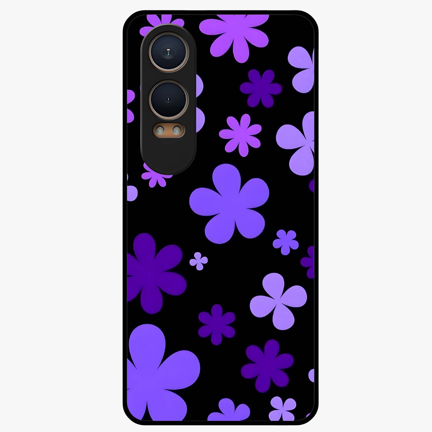 Blue Retro Pop Flowers Glass Case for 1+Nord CE 4 Lite vibrant front view featuring retro floral artwork in bold blue tones
