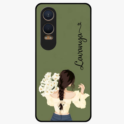 Braided Spring Beauty With Custom Name Glass Case for 1+Nord CE 4 Lite elegant front view featuring braided floral artwork with personalized name design