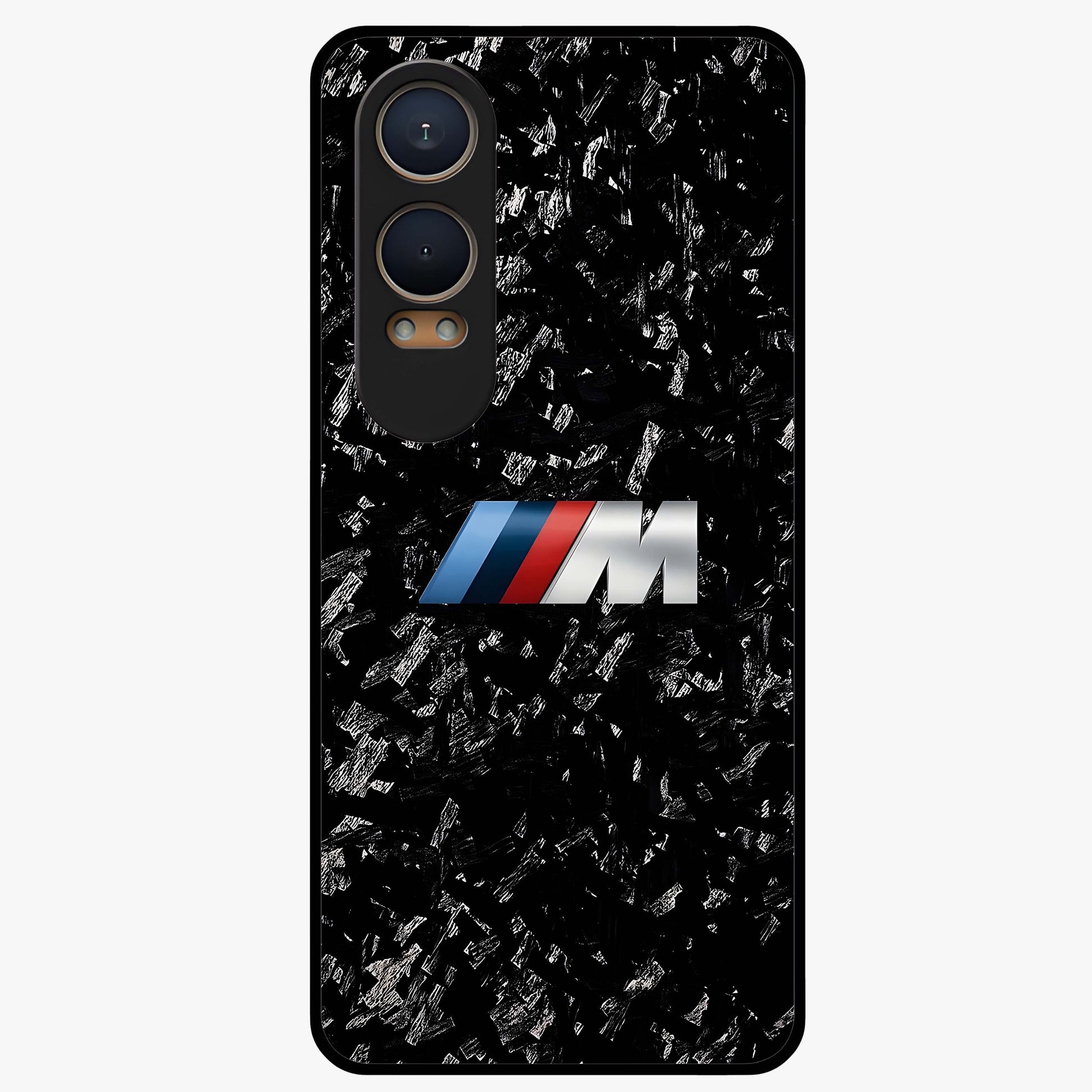 Carbon Speed Mark Glass Case for 1+Nord CE 4 Lite bold front view featuring carbon fiber texture and racing inspired design