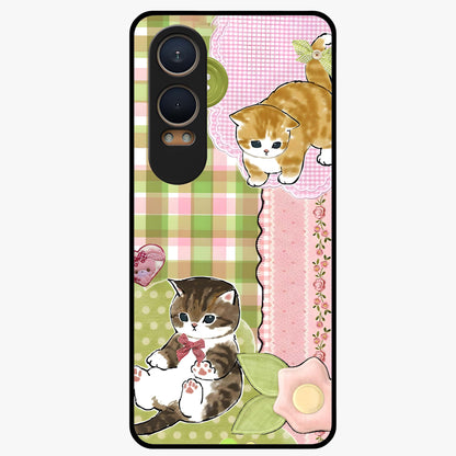 Cats Sweet Button Glass Case for 1+Nord CE 4 Lite adorable front view featuring cute cat artwork with sweet pastel tones