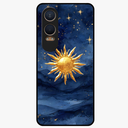 Celestial Blue Glow Glass Case for 1+Nord CE 4 Lite radiant front view featuring glowing blue cosmic artwork