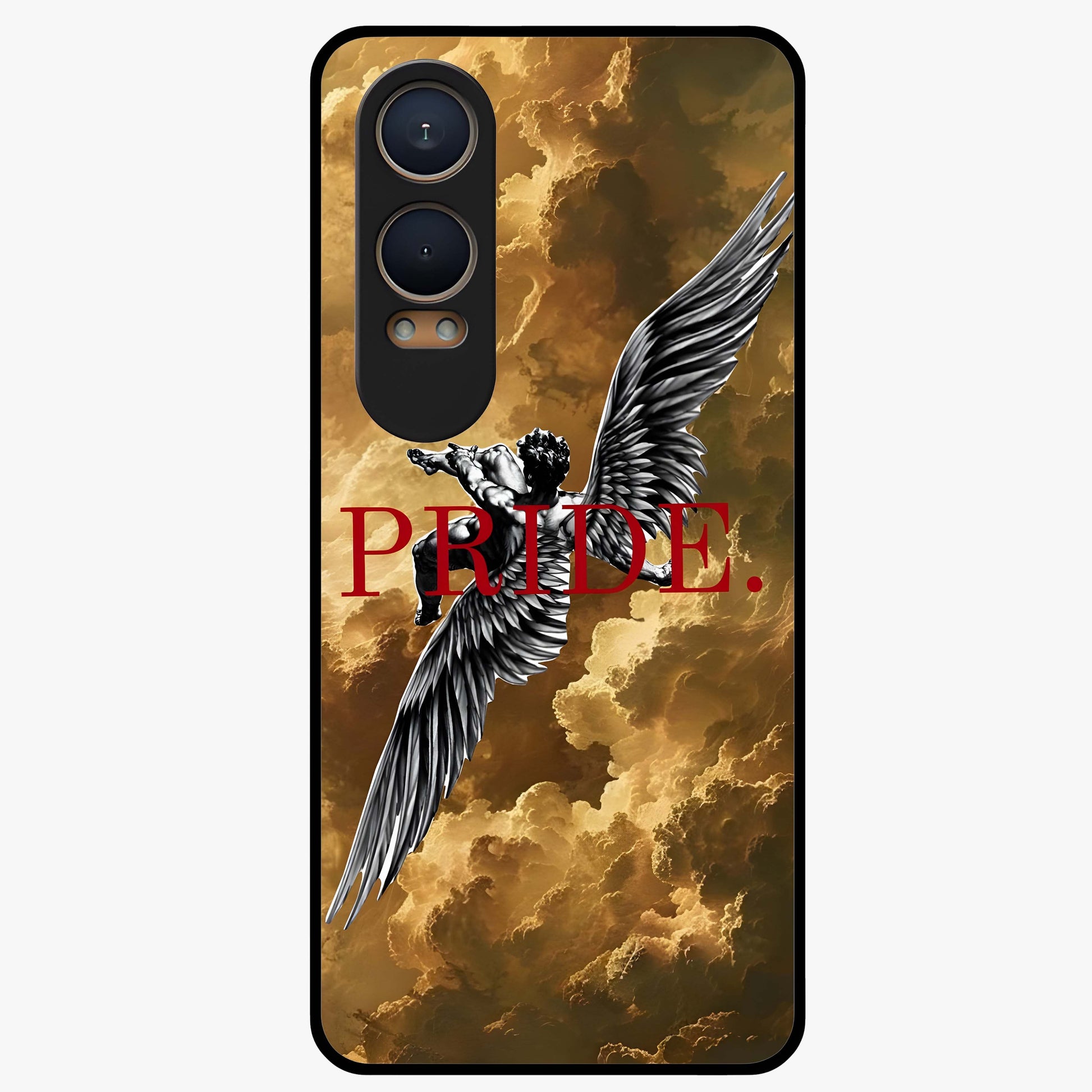 Celestial Fallen Pride Glass Case for 1+Nord CE 4 Lite bold front view featuring dramatic cosmic artwork with dark celestial tones