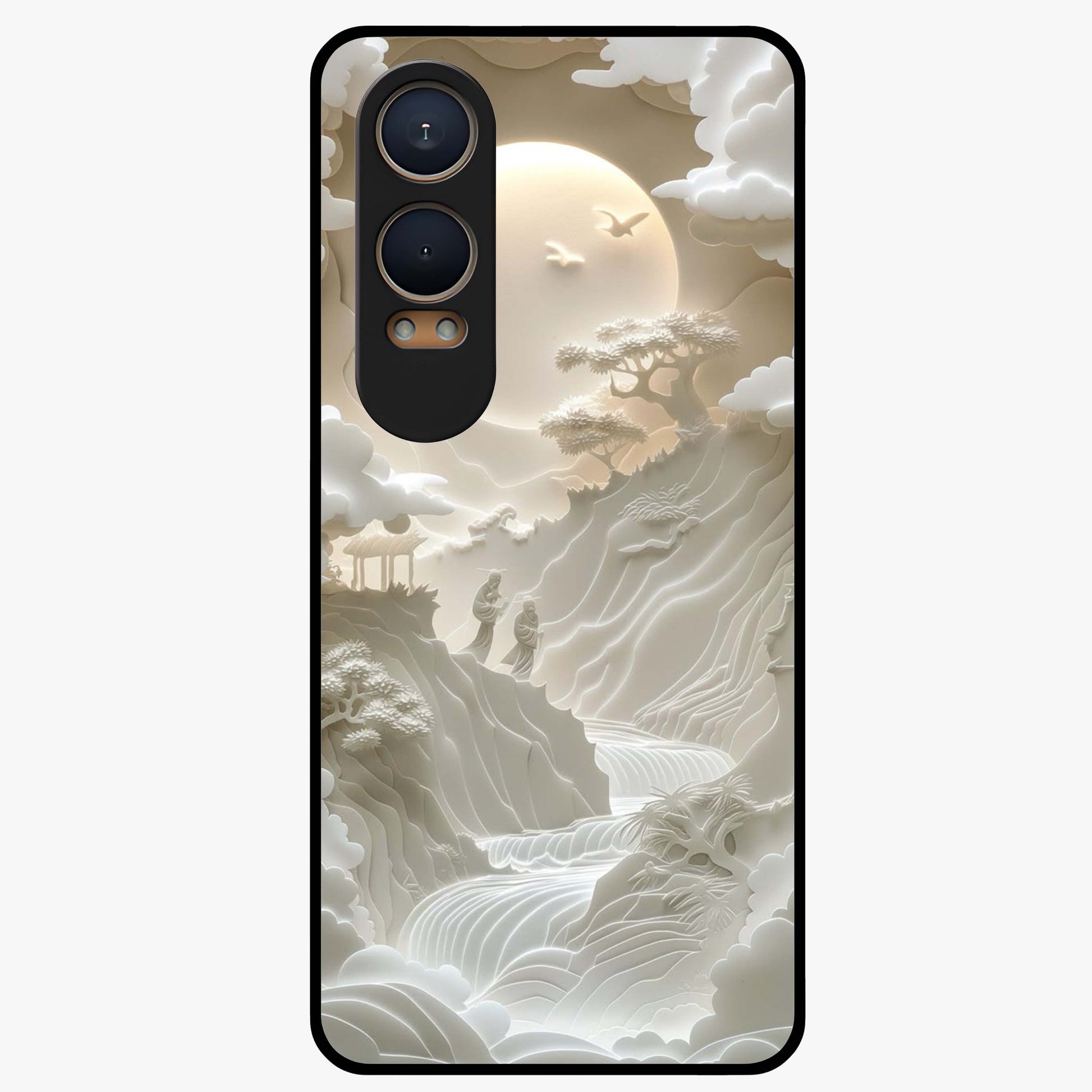 Celestial Origami Glass Case for 1+Nord CE 4 Lite artistic front view featuring folded origami inspired cosmic artwork