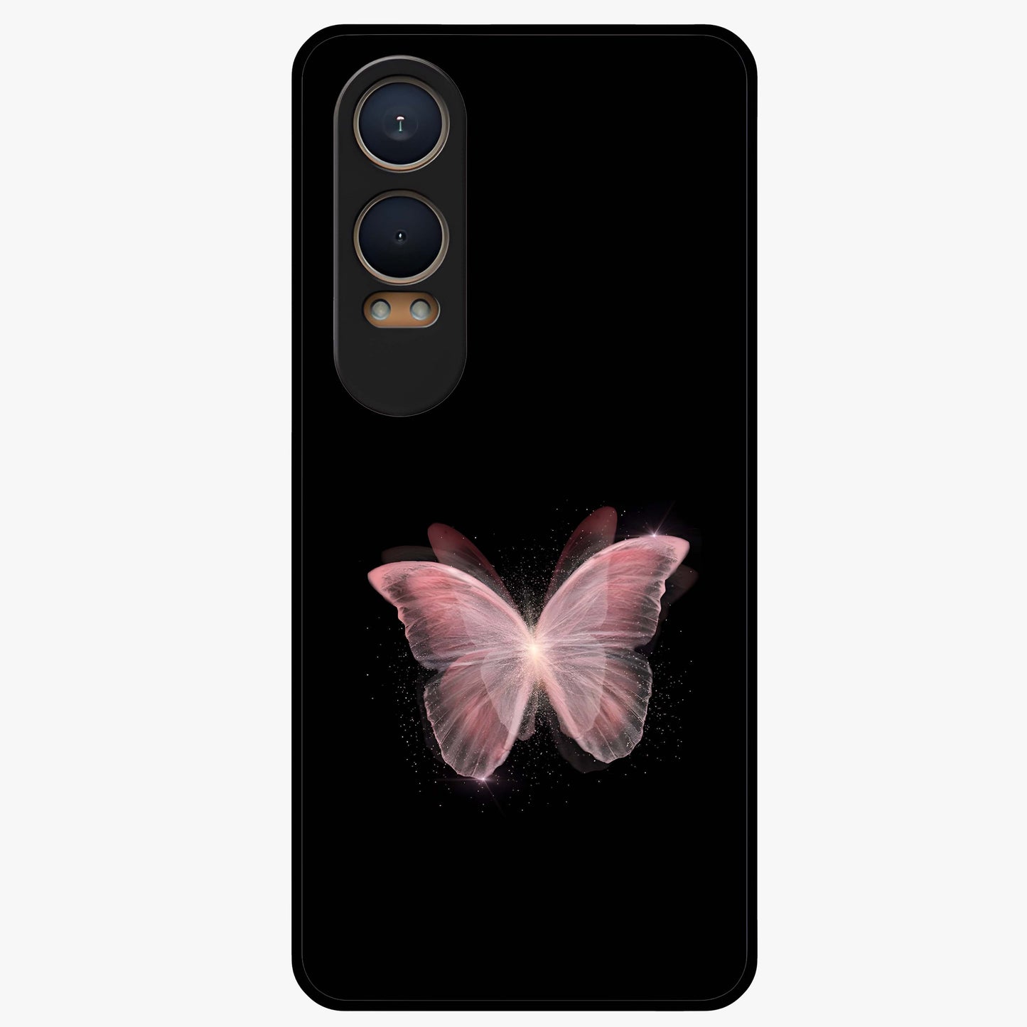 Celestial Wings Butterfly Glass Case for 1+Nord CE 4 Lite elegant front view featuring butterfly artwork with cosmic accents