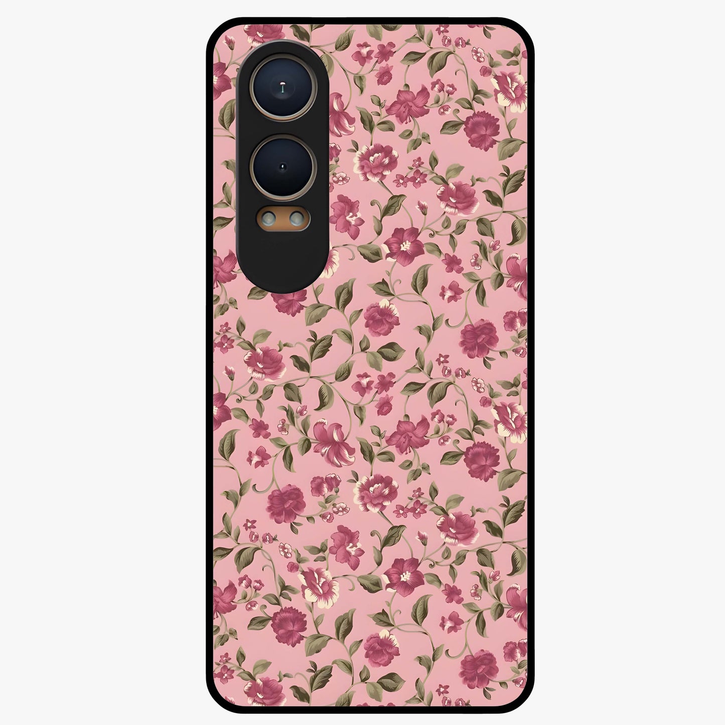 Charming Pink Floral Glass Case for 1+Nord CE 4 Lite soft front view featuring delicate pink floral artwork