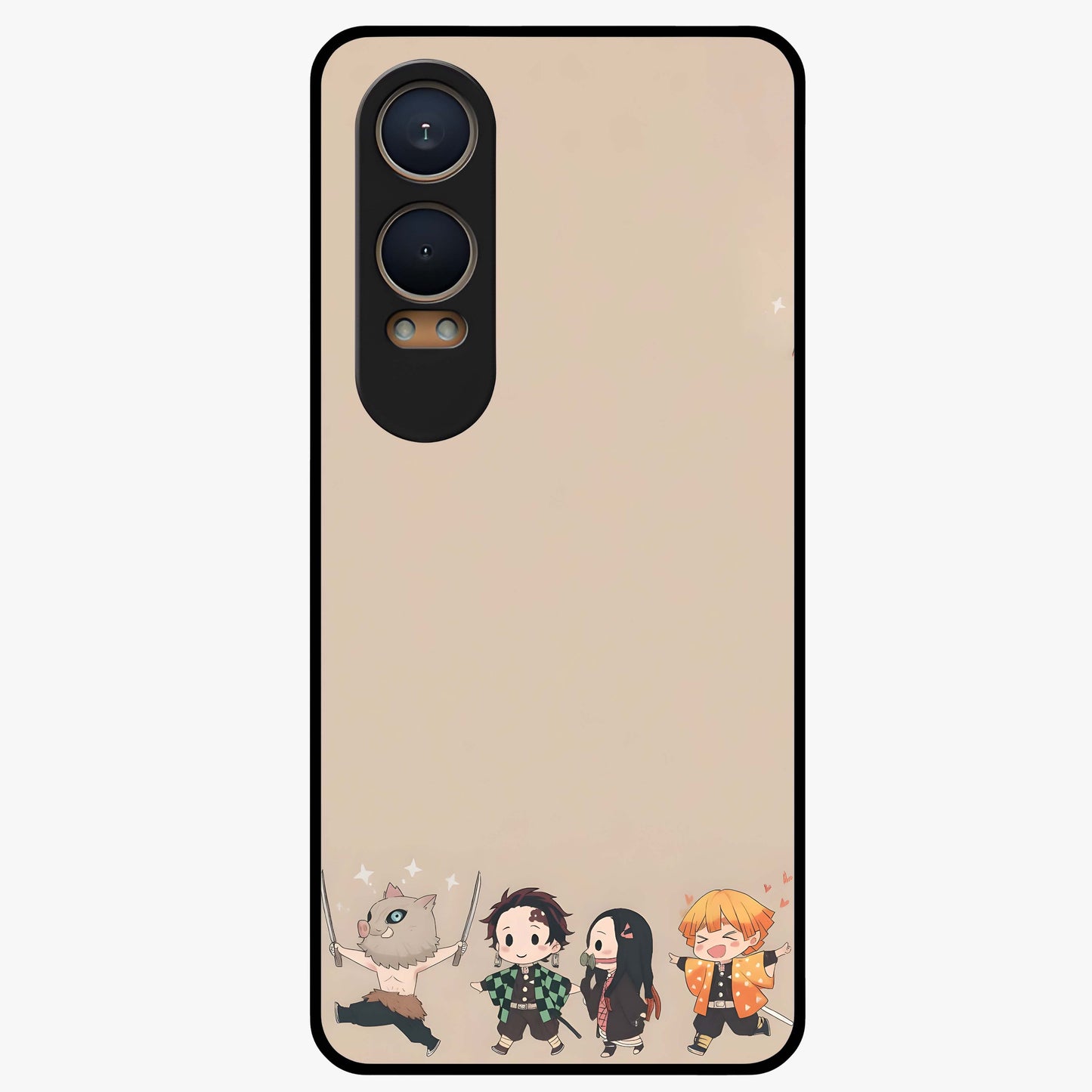 Chibi Demon Squad Glass Case for 1+Nord CE 4 Lite playful front view featuring chibi style character artwork