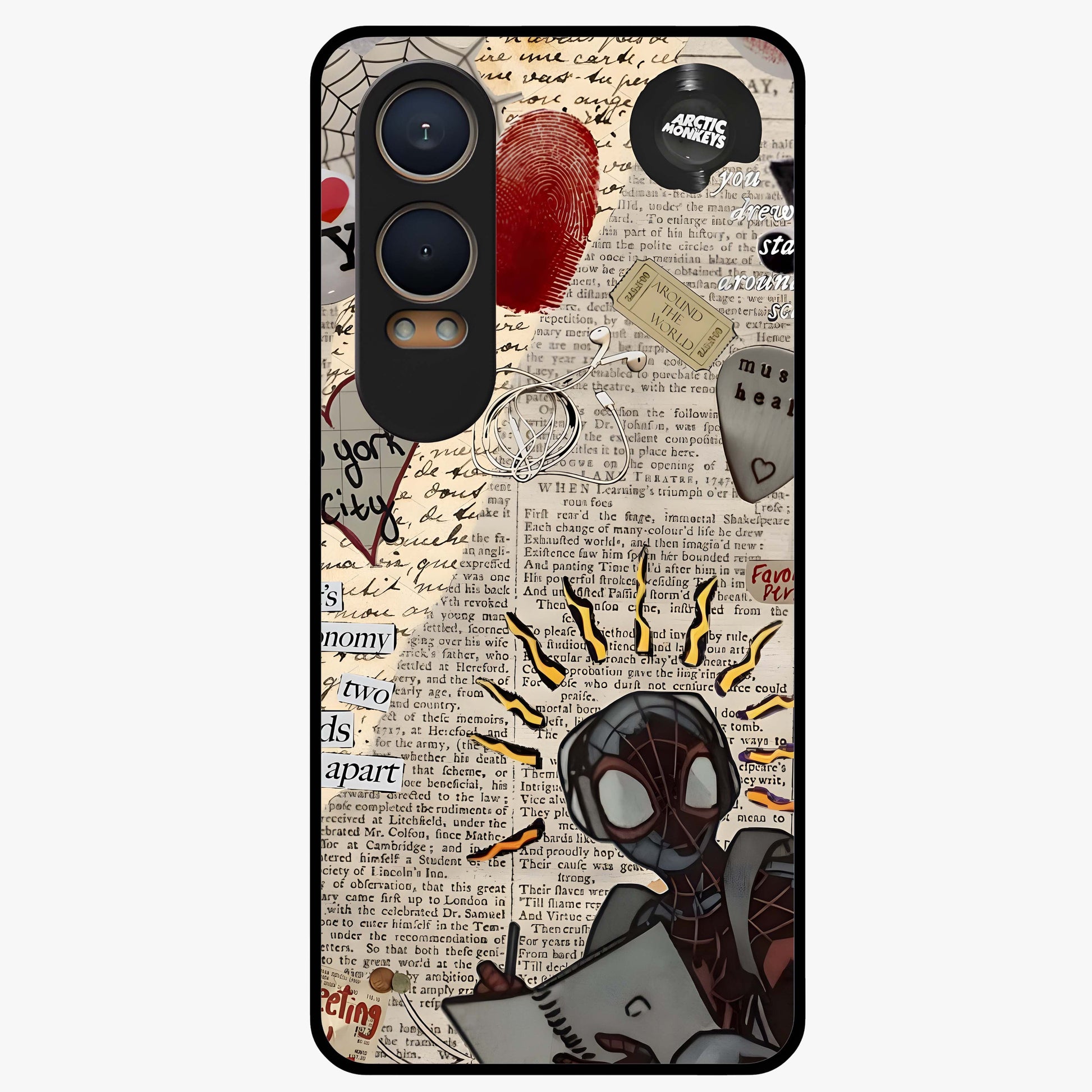 City Dream Sketch Glass Case for 1+Nord CE 4 Lite showing full back design in clean flat view with artistic city sketch artwork and glossy glass finish.