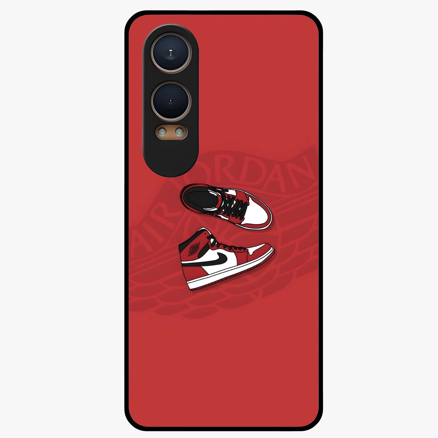 Classic Sneaker Float Glass Case for 1+Nord CE 4 Lite showing full back design in clean flat view with floating sneaker artwork and glossy glass finish.