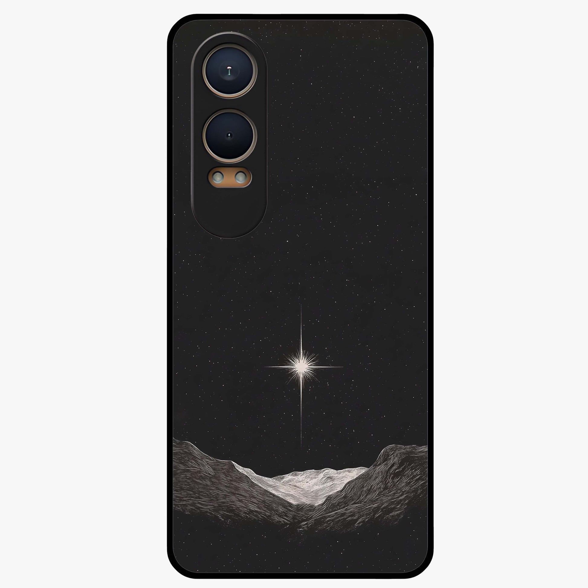 Cosmic Dream Night Glass Case for 1+Nord CE 4 Lite dreamy front view featuring deep night sky artwork with glowing stars