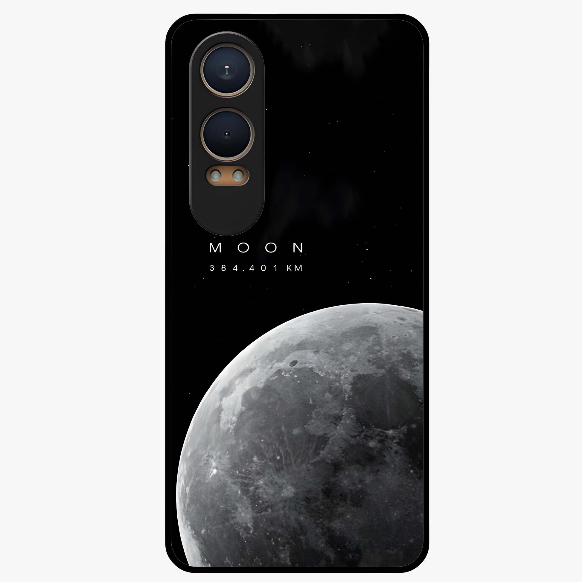 Cosmic Moon Glow Glass Case for 1+Nord CE 4 Lite serene front view featuring glowing moon artwork with celestial tones