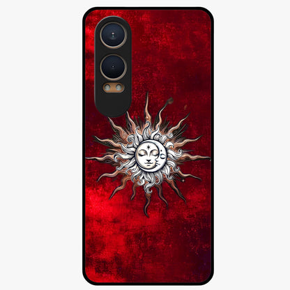Cosmic Twin Eclipse Glass Case for 1+Nord CE 4 Lite dramatic front view featuring dual eclipse artwork with deep space tones