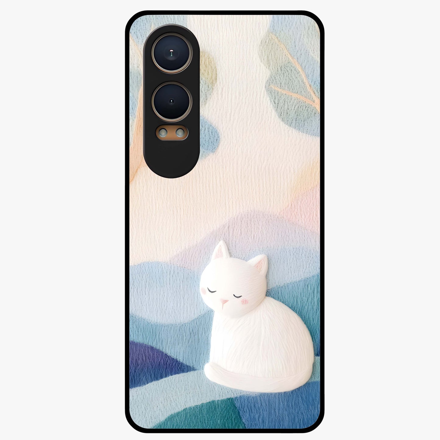 Cotton Dream Cat Glass Case for 1+Nord CE 4 Lite soft front view featuring dreamy cat artwork in pastel tones