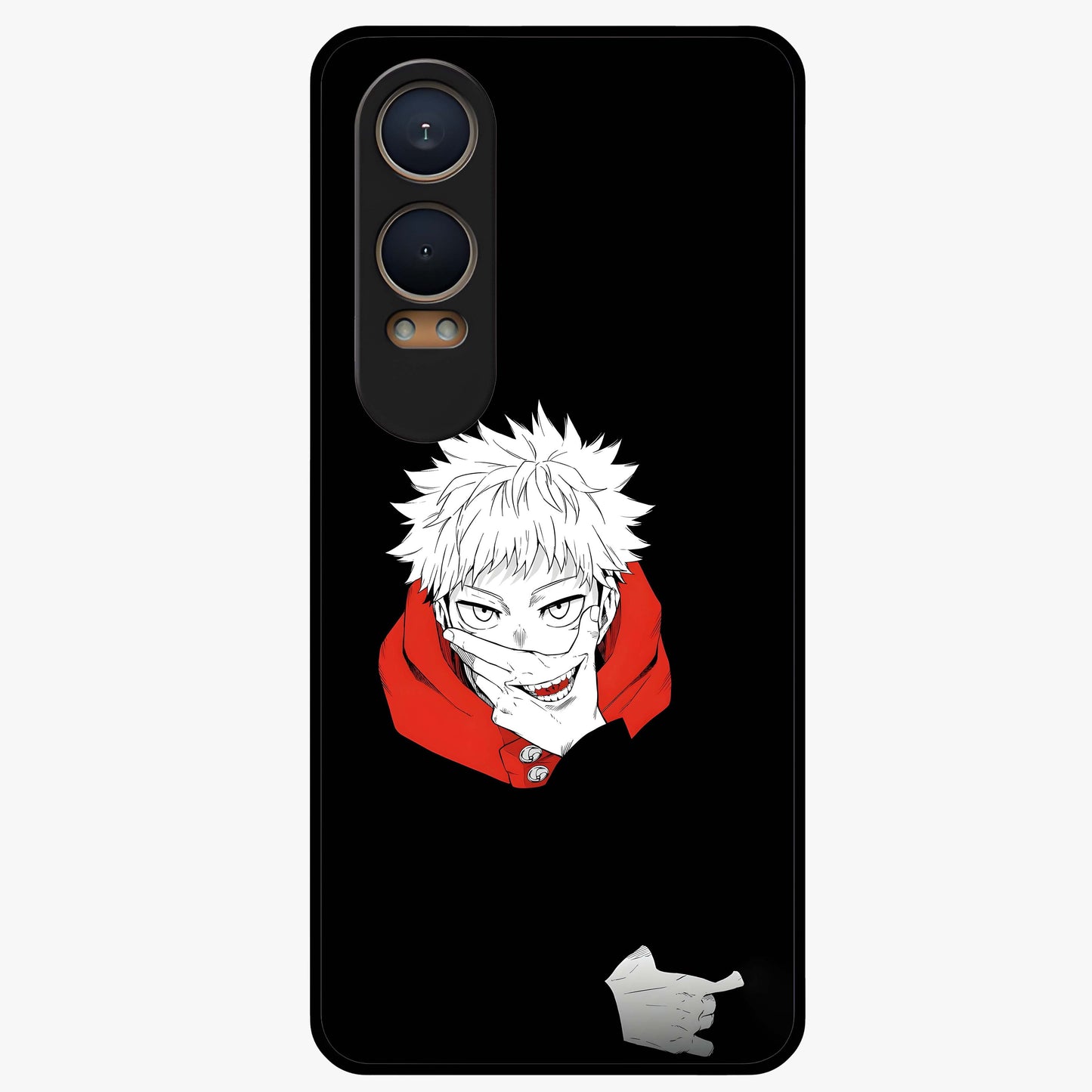 Crimson Chaos Smile Glass Case for 1+Nord CE 4 Lite bold front view featuring edgy smile artwork in deep crimson tones