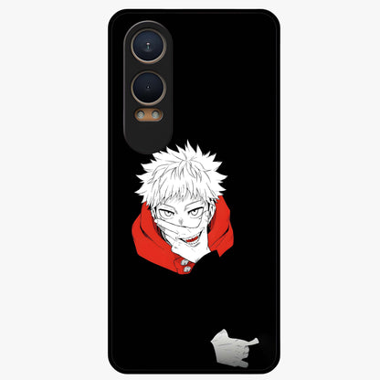 Crimson Chaos Smile Glass Case for 1+Nord CE 4 Lite bold front view featuring edgy smile artwork in deep crimson tones